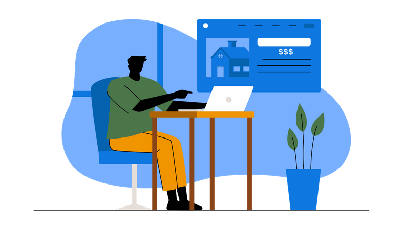 Client buying home online via laptop  Illustration