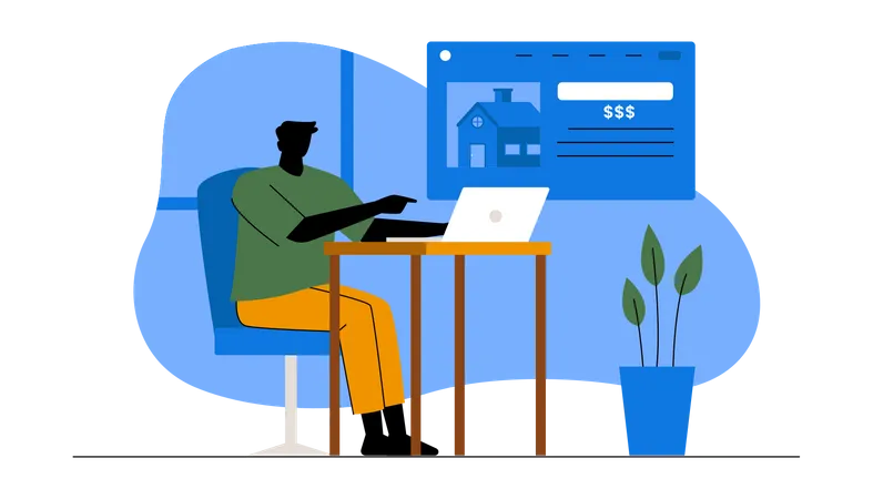 Client buying home online via laptop  Illustration