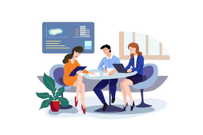 Client giving project plan briefing to Employee  Illustration