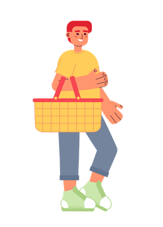 Client masculin souriant avec panier  Illustration