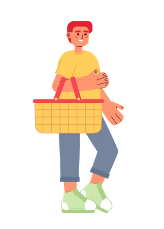 Client masculin souriant avec panier  Illustration