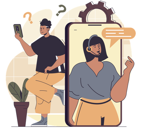 Client needs help from customer support  Illustration