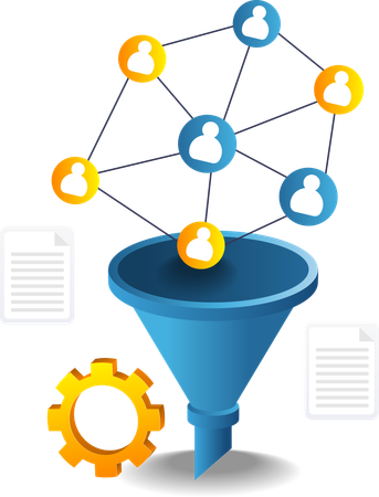 Client network data filter funnel for business  Illustration
