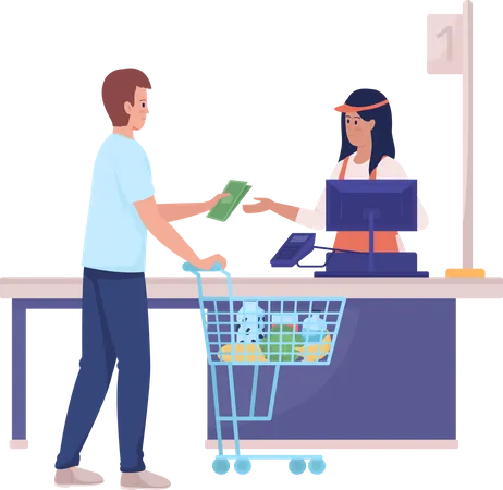 Paiement en espèces du client au caissier  Illustration