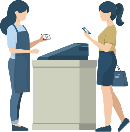 Client payant en scannant depuis l'application bancaire  Illustration