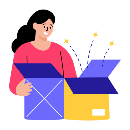 Un client satisfait ouvre le colis  Illustration