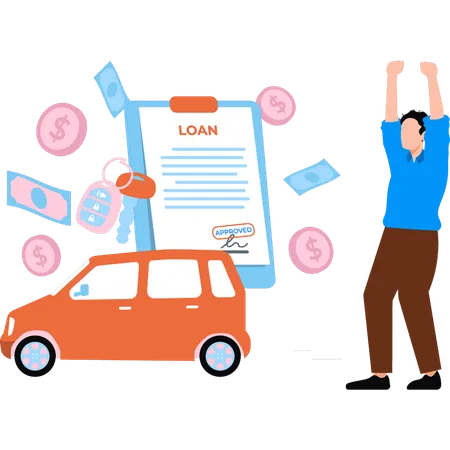 A Boy Is Happy To Get A New Car On Loan Illustration