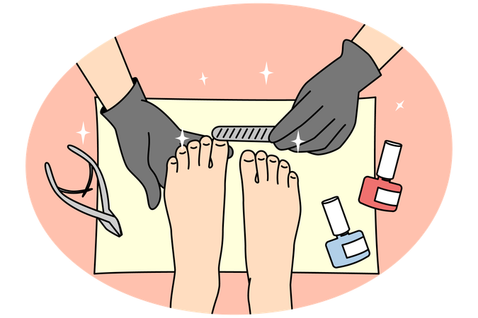Las clientas se preocupan por la higiene y el aspecto de las uñas de los pies.  Ilustración