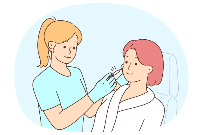 Una clienta se sienta en una silla para recibir procedimientos faciales en un salón de belleza.  Ilustración