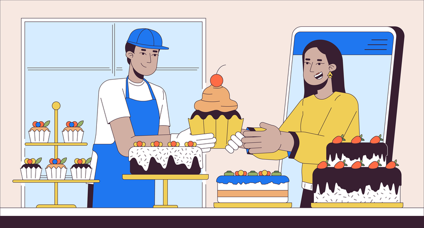 Cliente achetant des gâteaux en boulangerie  Illustration