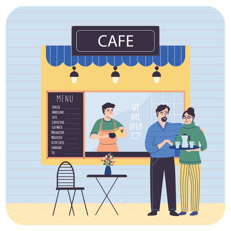 Cliente comprando café na cafeteria  Ilustração