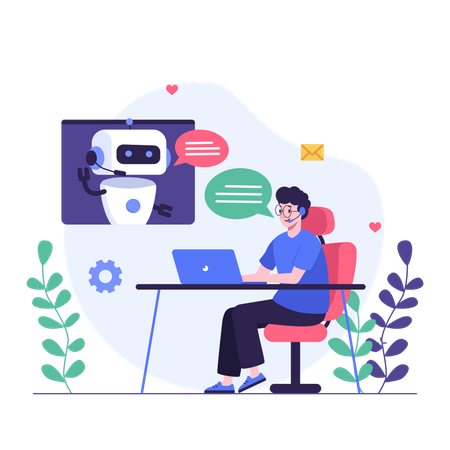 Cliente conversando com chatbot  Ilustração