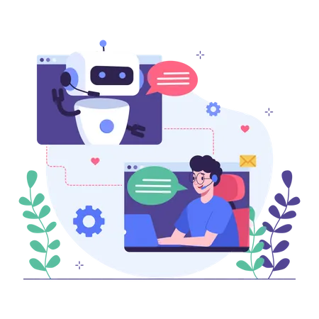 Cliente conversando com chatbot  Ilustração