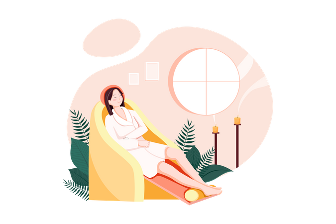 Cliente feminina relaxando em cadeira confortável  Ilustração
