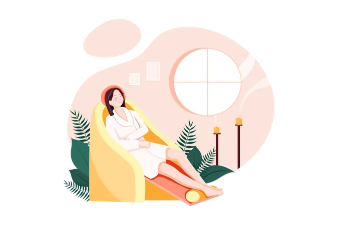 Cliente feminina relaxando em cadeira confortável  Ilustração