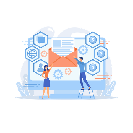 Cliente que recibe un mensaje de marketing automatizado  Ilustración