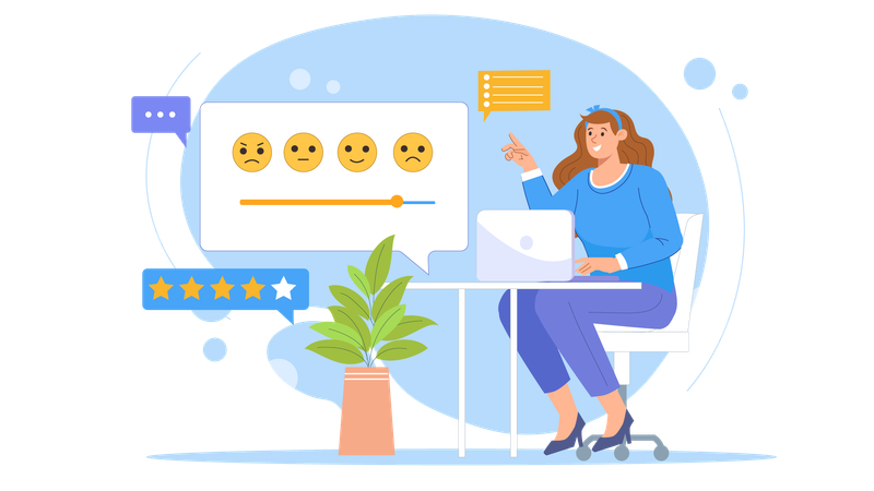 O cliente seleciona emojis para dar feedback sobre serviços de produtos  Ilustração