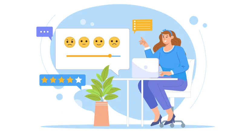 O cliente seleciona emojis para dar feedback sobre serviços de produtos  Ilustração