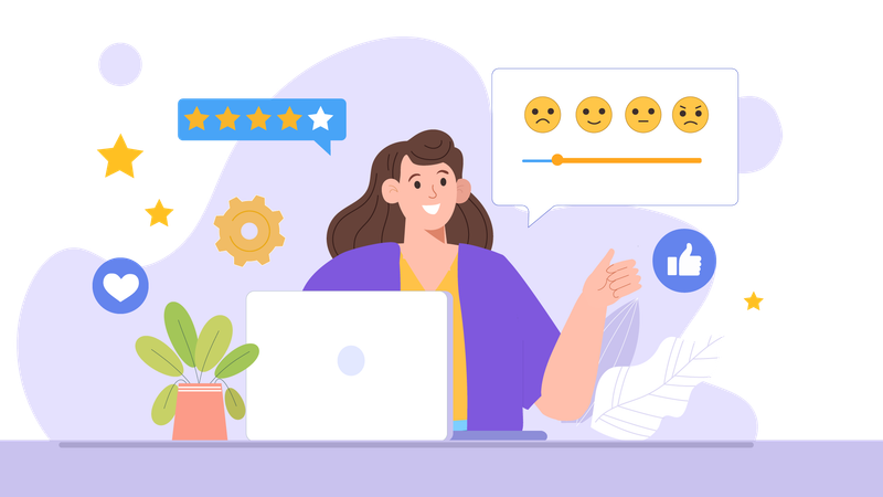 O cliente seleciona emojis para serviços de produtos  Ilustração