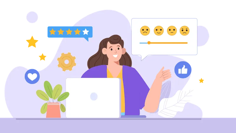 O cliente seleciona emojis para serviços de produtos  Ilustração