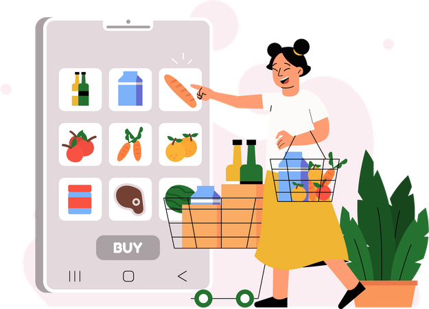 Cliente usando aplicativo móvel de supermercado  Ilustração