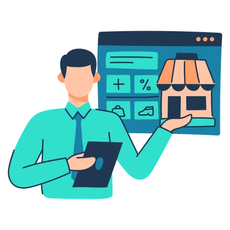 Cliente visita loja online para fazer compras  Ilustração