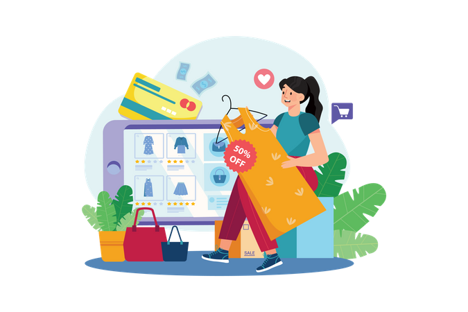 Clientes féminines faisant des achats en ligne  Illustration