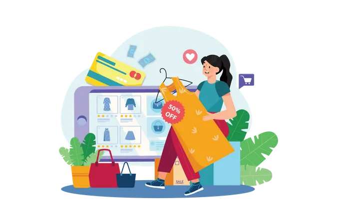 Clientes féminines faisant des achats en ligne  Illustration