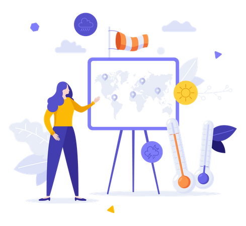 Climatologist Looking At Location Marks  Illustration