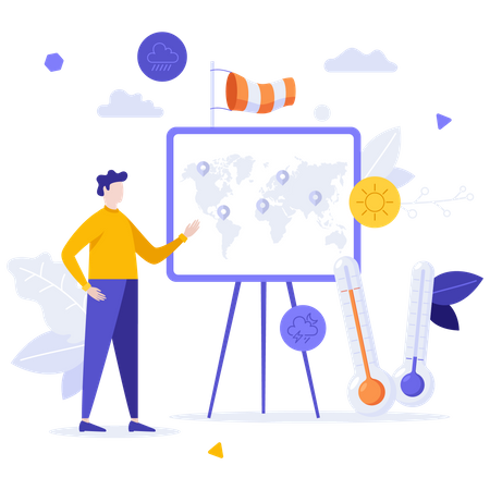Climatologist Looking At Location Marks  Illustration
