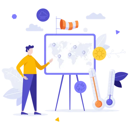 Climatologist Looking At Location Marks  Illustration