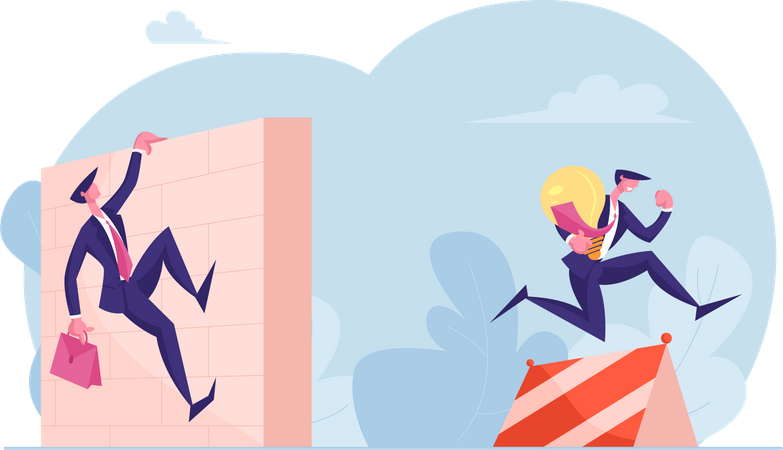 Climbing over wall and achieving success Illustration