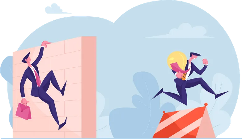 Climbing over wall and achieving success Illustration