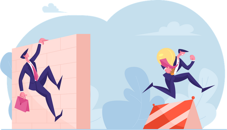 Climbing over wall and achieving success  Illustration