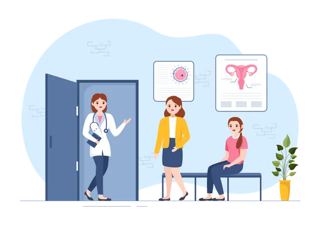 Mulheres na clínica de fertilidade  Ilustração