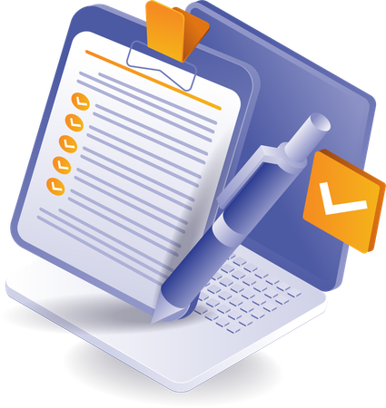 Clipboard check mark on computer  Illustration