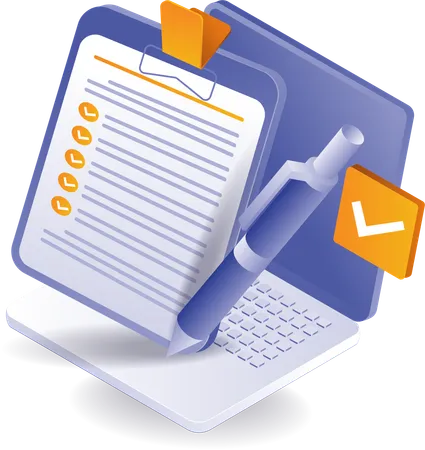 Clipboard check mark on computer  Illustration