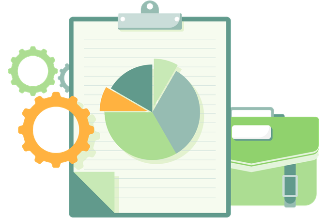 Clipboard displays pie chart data  Illustration