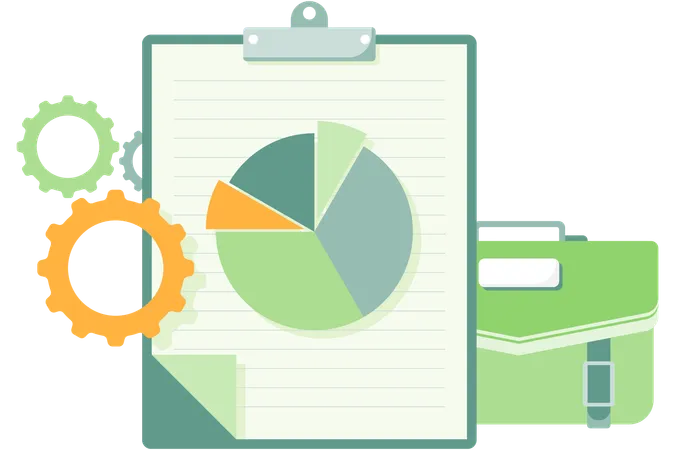 Clipboard displays pie chart data  Illustration