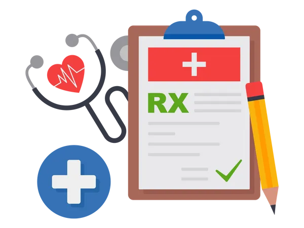 Clipboard with checklist and pencil for medical report  Illustration