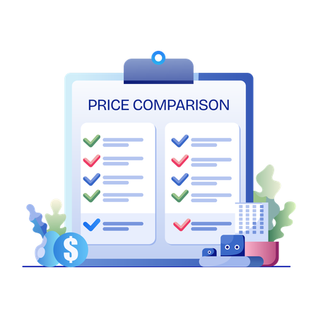 Clipboard with checklist for price comparison  Illustration