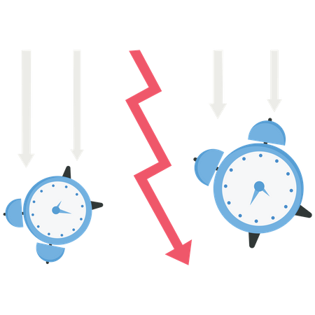 Clock and red arrow going down  Illustration
