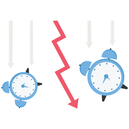 Clock and red arrow going down  Illustration