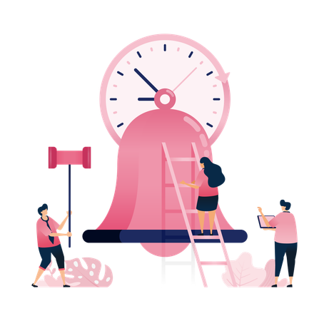 Clock that circulates by striking ringing bell  Illustration