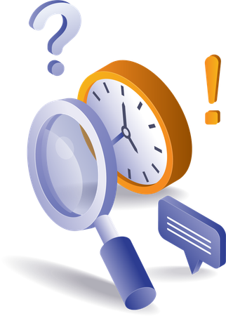 Clock with a magnifying glass symbol for finding time  Illustration