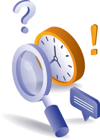 Clock with a magnifying glass symbol for finding time  Illustration