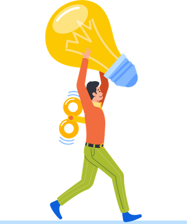 Clockwork Toy Business Employee Carrying Huge Light Bulb, Symbolizing Innovation, Creativity, And Imagination Illustration