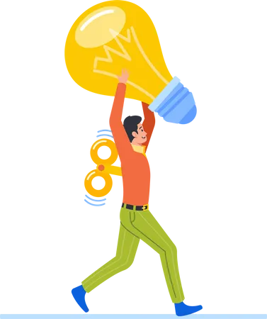 Clockwork Toy Business Employee Carrying Huge Light Bulb, Symbolizing Innovation, Creativity, And Imagination  Illustration