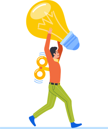 Clockwork Toy Business Employee Carrying Huge Light Bulb, Symbolizing Innovation, Creativity, And Imagination  Illustration