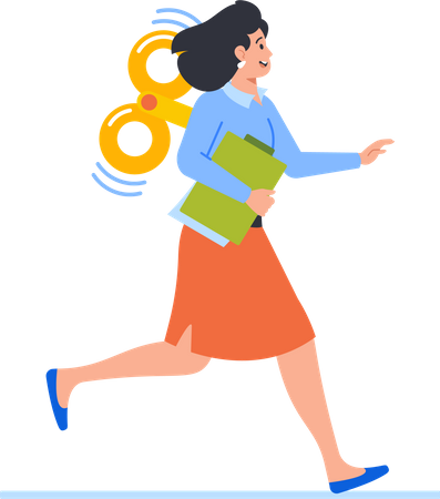 Clockwork Toy Female Employee Rushing With Document Folder  Illustration